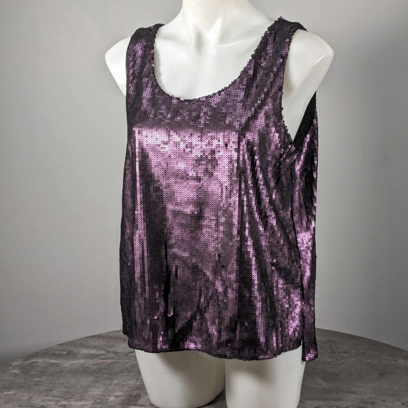 NWT DKNY SEQUINED SLEEVELESS TANK TOP - L - Purple - Picture 8 of 8